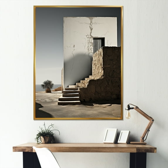 Designart "Minimalist Scenery Depicting The Harmony Of Elements III" Power Plants Floater Framed Wall Art Living Room