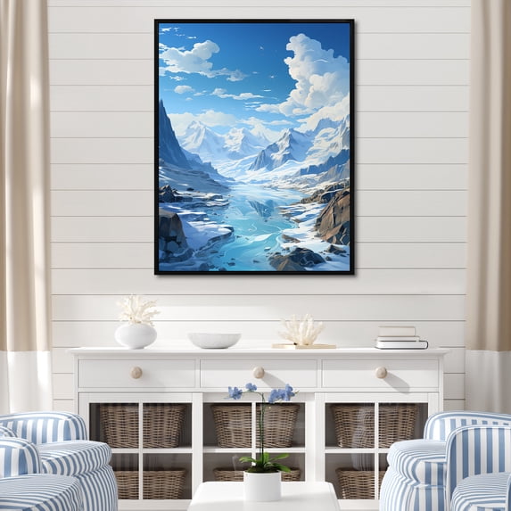 Designart "Minimalist Scenery Of The Glacier" Glacier Floater Framed Canvas Prints