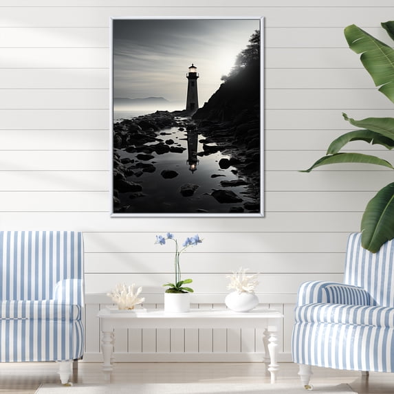 Designart "Minimalist Scenic Lighthouses" Lighthouses Floater Framed Canvas Wall Art