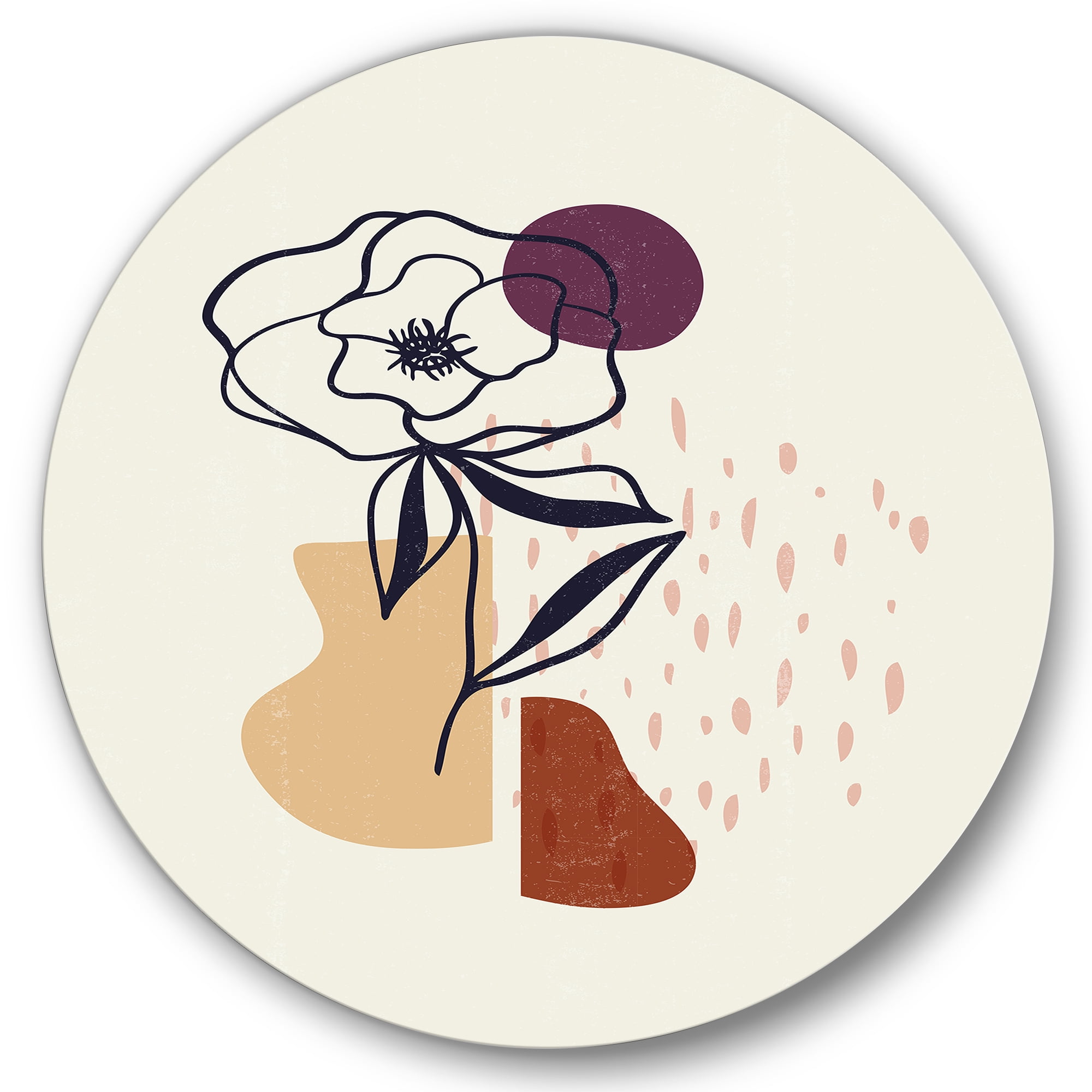 Designart 'Minimalist Shapes With Ancient Flower I' Modern Circle Metal Wall Art 11x11 - Disc of 11