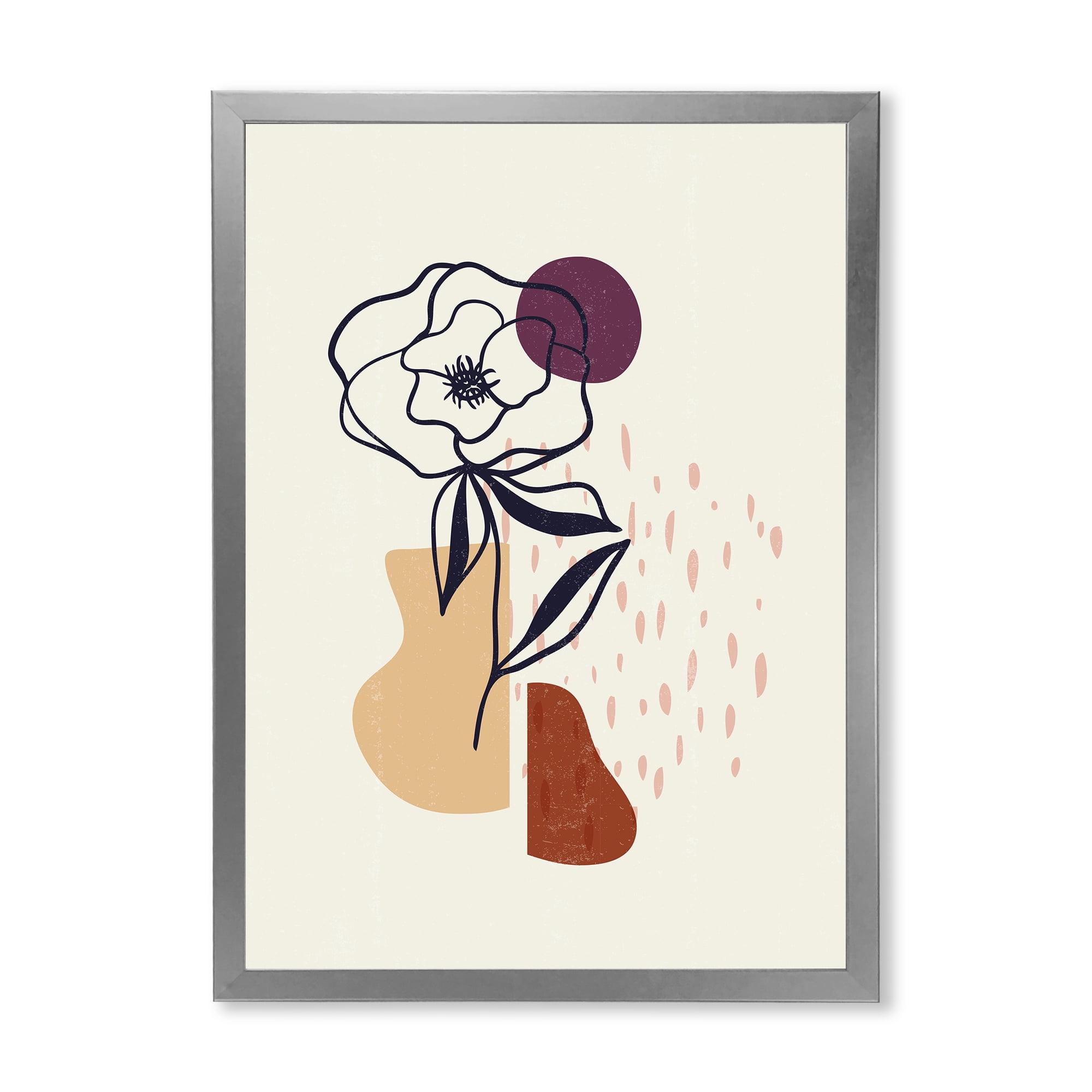 Designart 'Minimalist Shapes With Ancient Flower I' Modern Framed Art Print