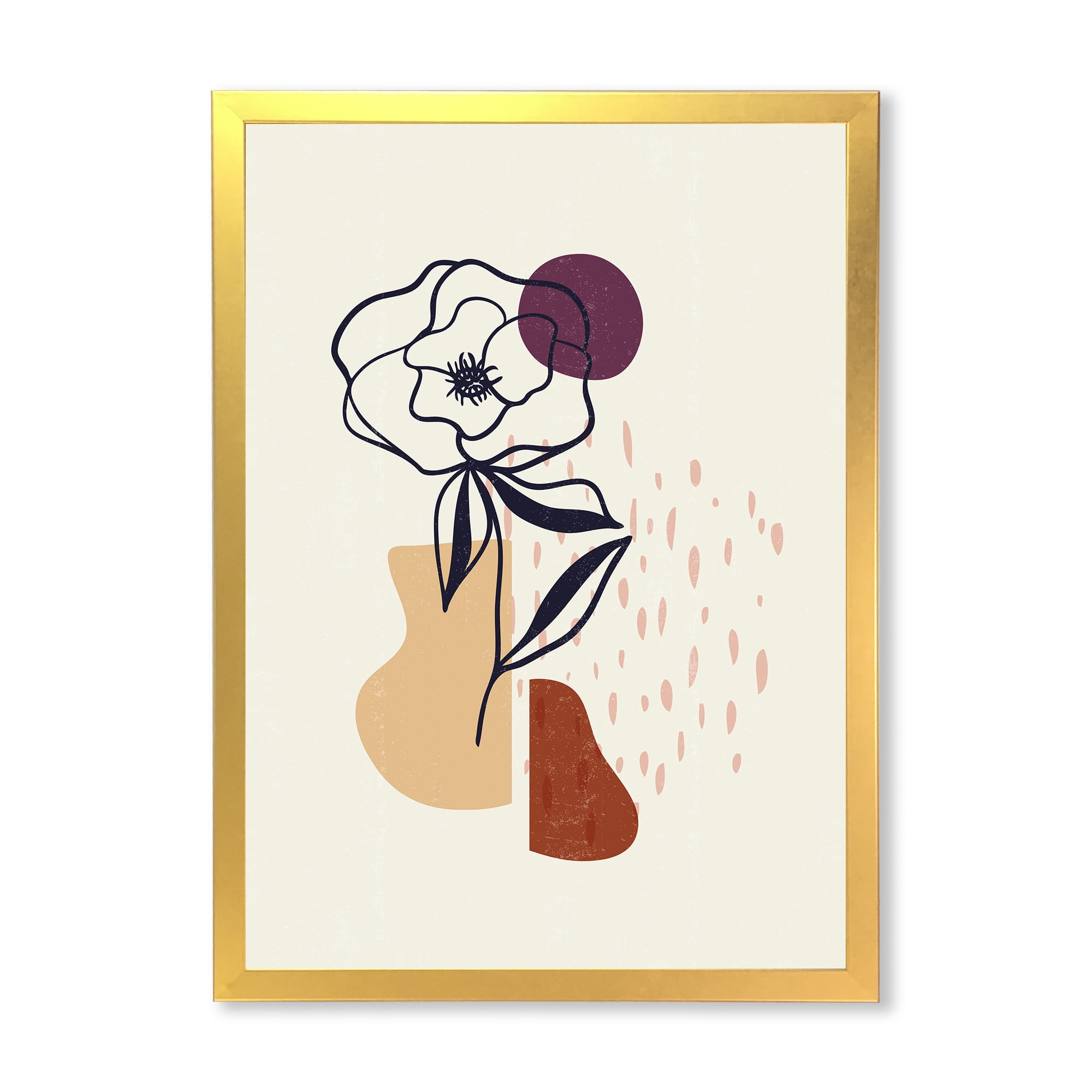 Designart 'Minimalist Shapes With Ancient Flower I' Modern Framed Art Print