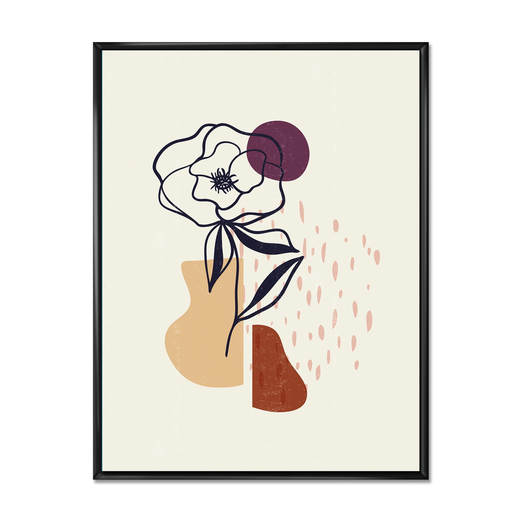 Designart 'Minimalist Shapes With Ancient Flower I' Modern Framed Canvas Wall Art Print