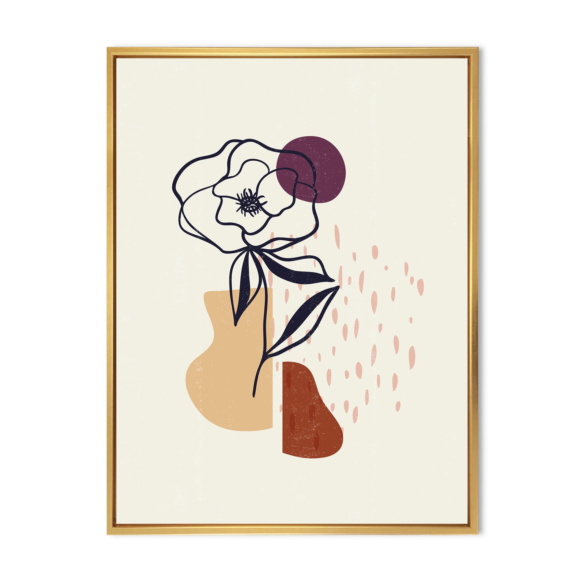 Designart 'Minimalist Shapes With Ancient Flower I' Modern Framed Canvas Wall Art Print