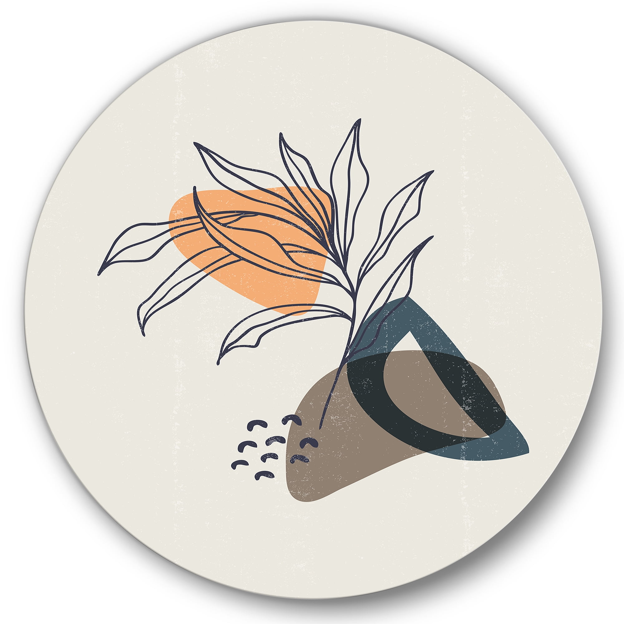 Designart 'Minimalist Shapes With Ancient Plant I' Modern Circle Metal Wall Art 29x29 - Disc of 29