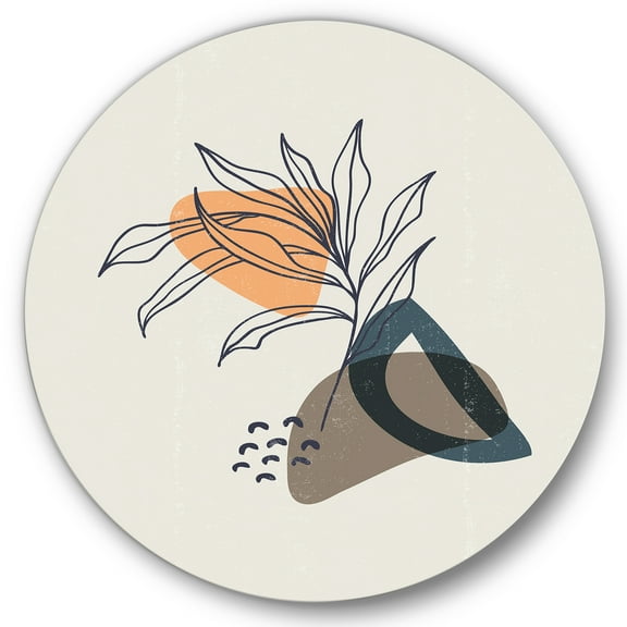 Designart 'Minimalist Shapes With Ancient Plant I' Modern Circle Metal Wall Art 36x36 - Disc of 36