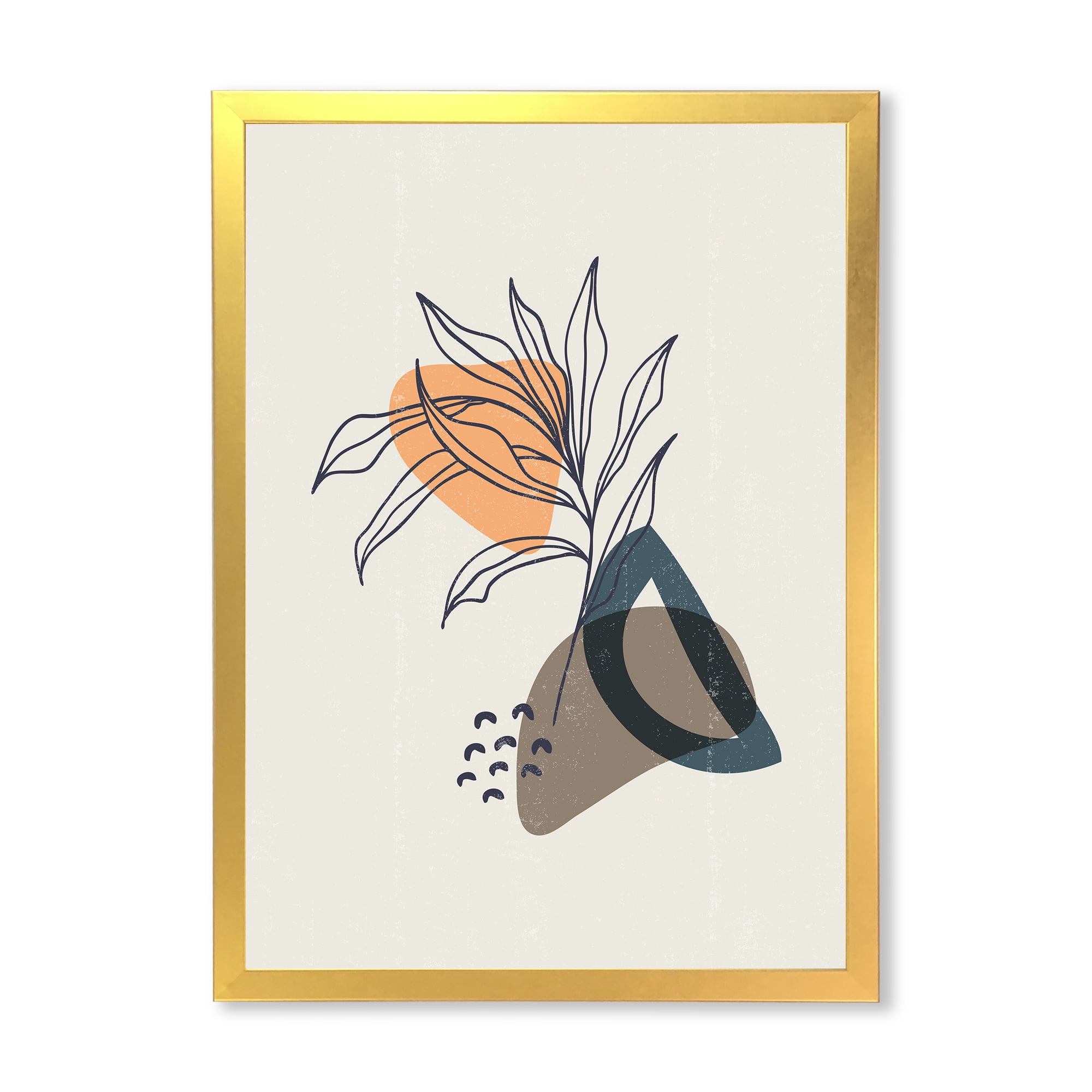 Designart 'Minimalist Shapes With Ancient Plant I' Modern Framed Art Print