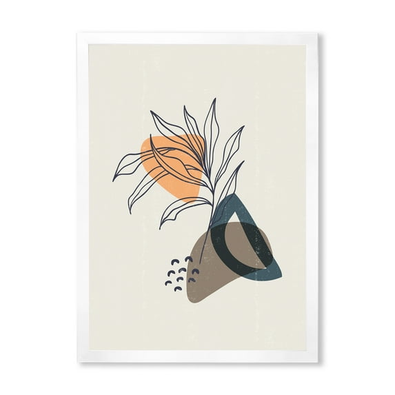 Designart 'Minimalist Shapes With Ancient Plant I' Modern Framed Art Print