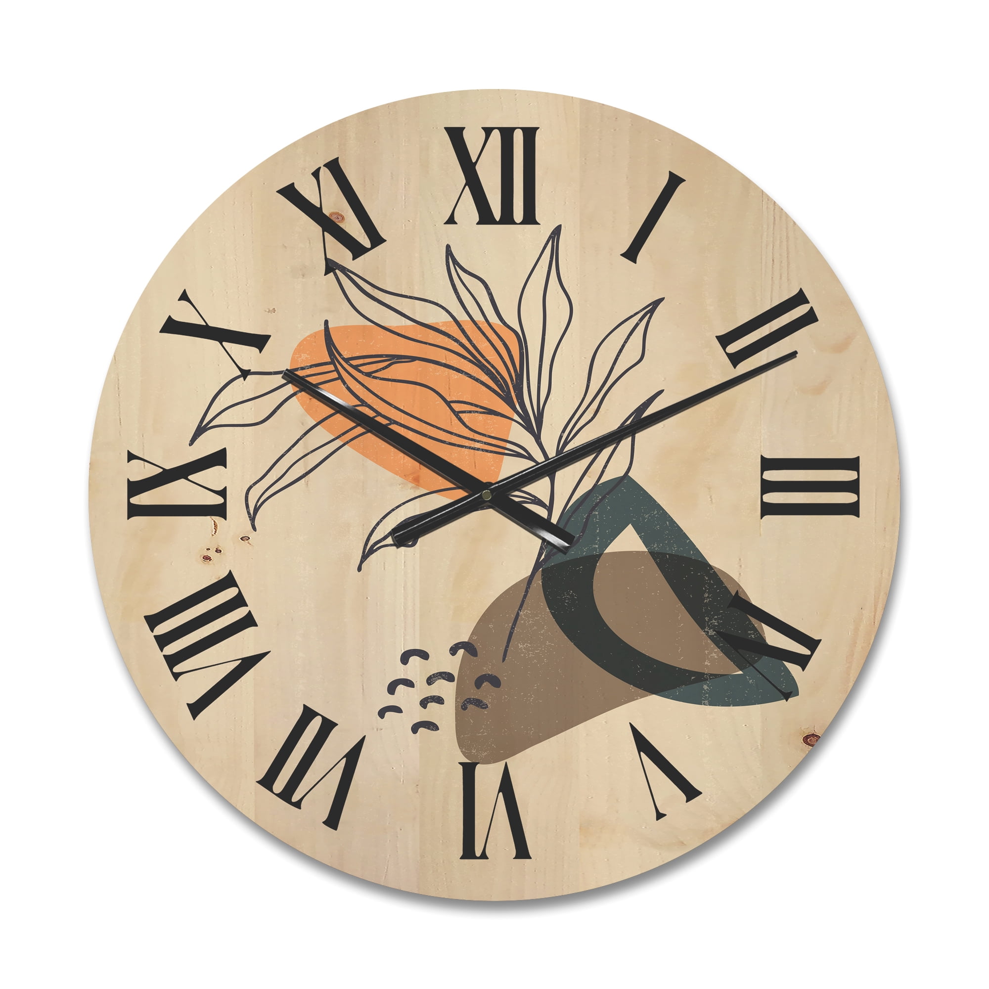 Designart 'Minimalist Shapes With Ancient Plant I' Modern Wood Wall Clock