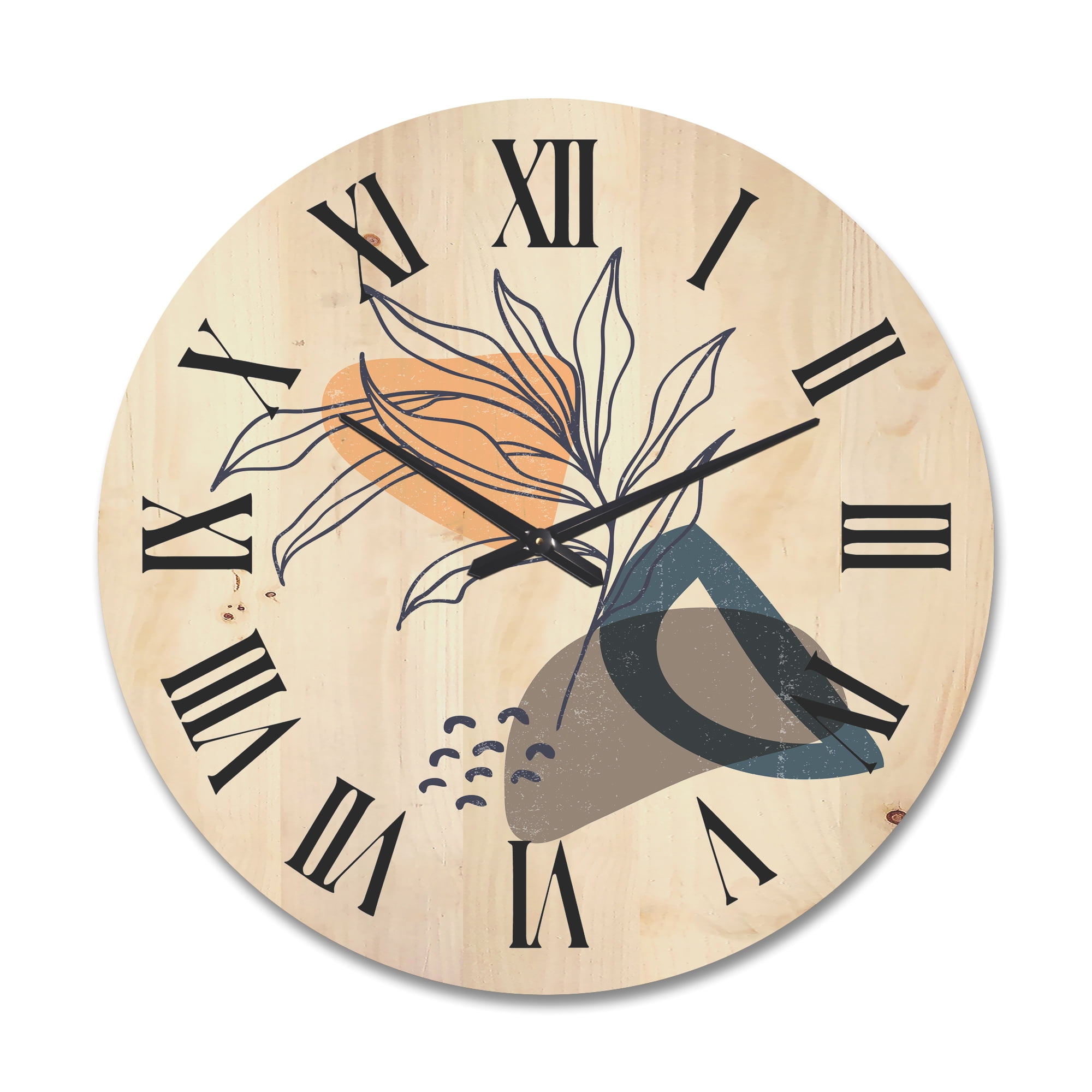 Designart 'Minimalist Shapes With Ancient Plant I' Modern Wood Wall Clock