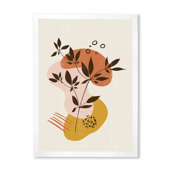 Designart 'Minimalist Shapes With Ancient Plant II' Modern Framed Art Print