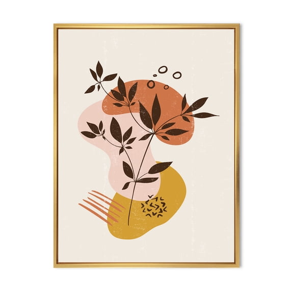 Designart 'Minimalist Shapes With Ancient Plant II' Modern Framed Canvas Wall Art Print