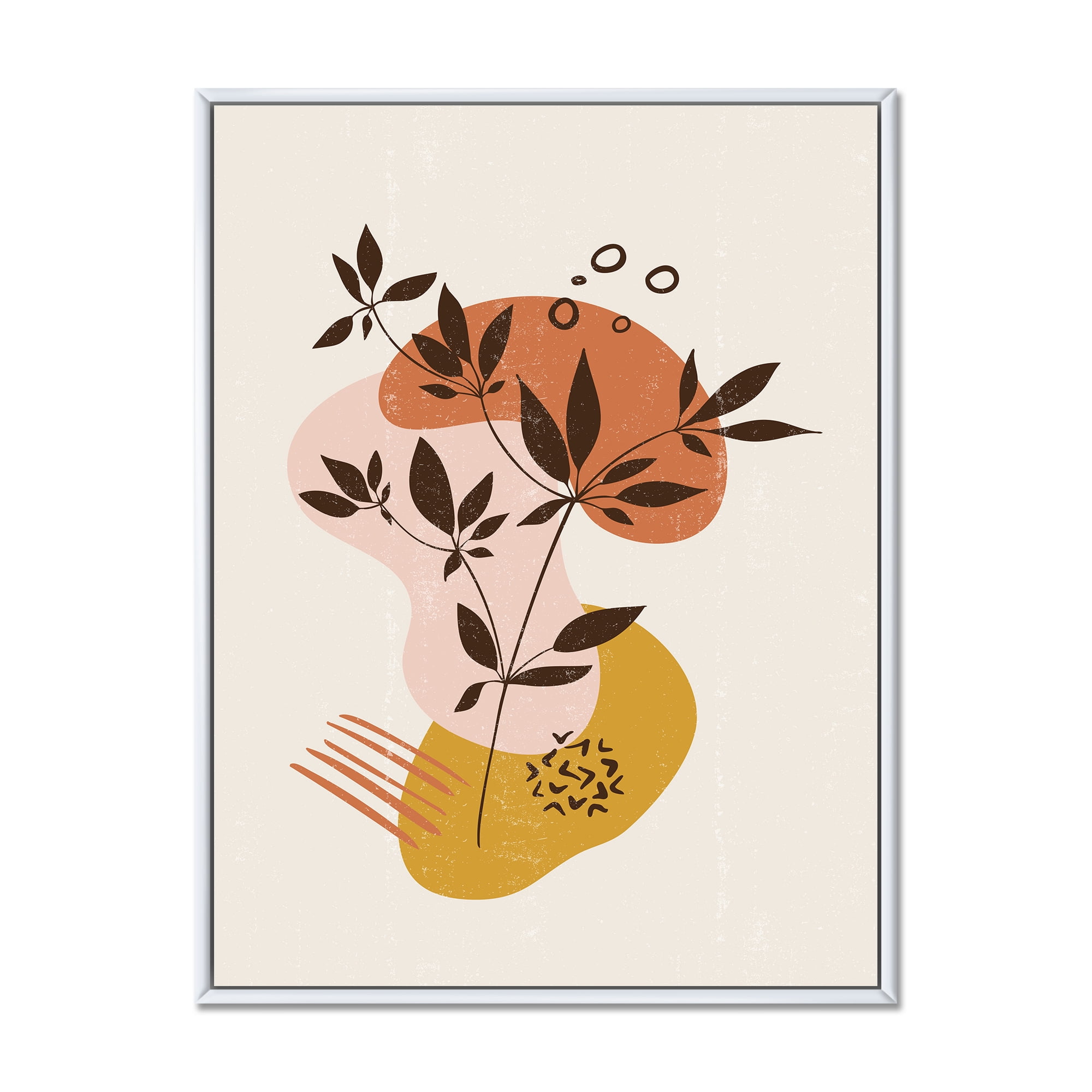Designart 'Minimalist Shapes With Ancient Plant II' Modern Framed Canvas Wall Art Print