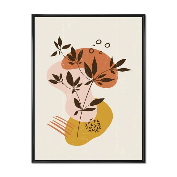Designart 'Minimalist Shapes With Ancient Plant II' Modern Framed Canvas Wall Art Print
