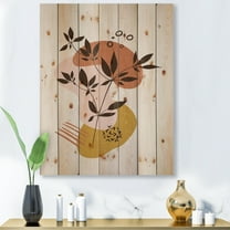Designart 'Minimalist Shapes With Ancient Plant II' Modern Print on Natural Pine Wood