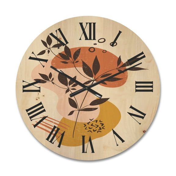 Designart 'Minimalist Shapes With Ancient Plant II' Modern Wood Wall Clock