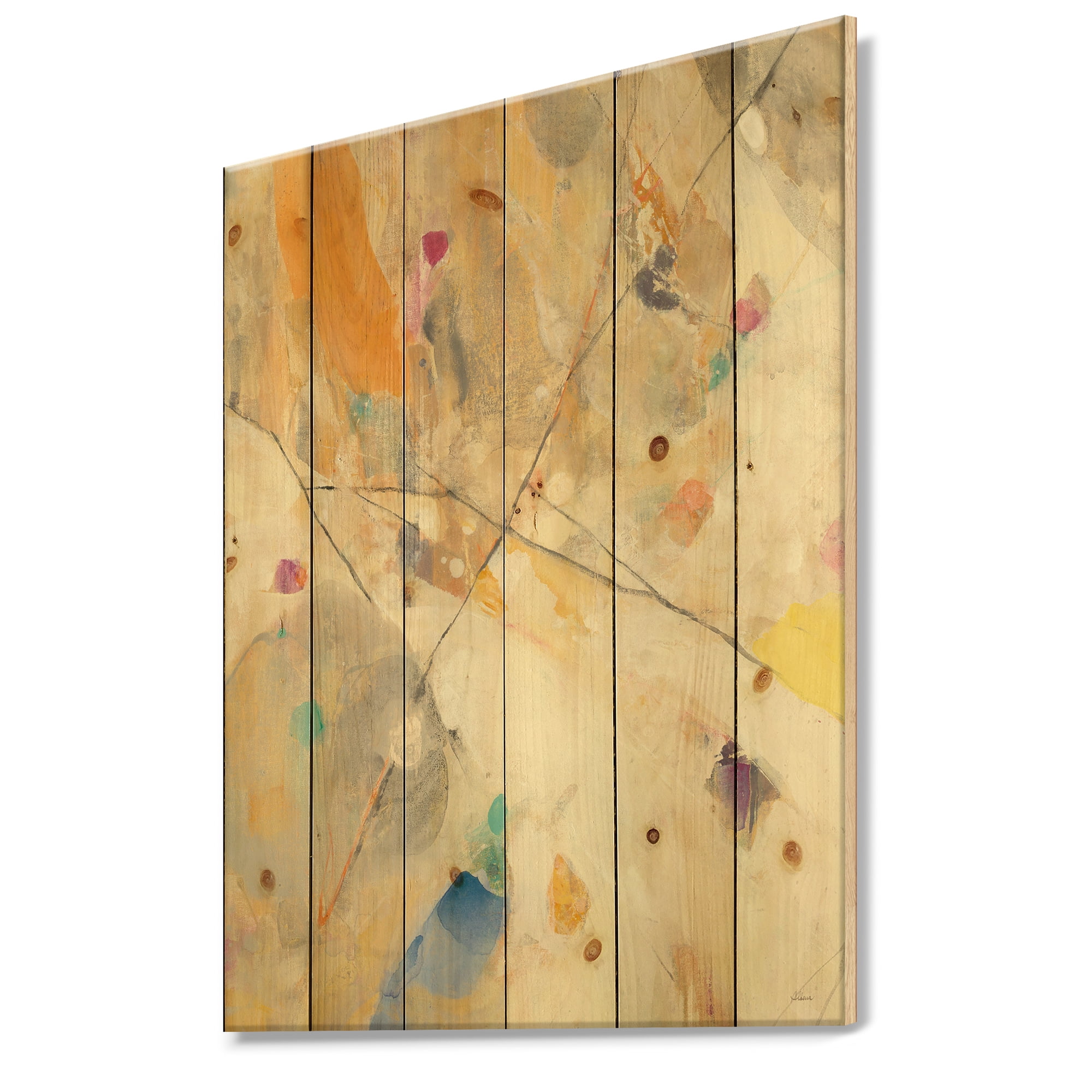 Designart 'Minimalist Spring Confetti II' Modern & Contemporary Print on Natural Pine Wood