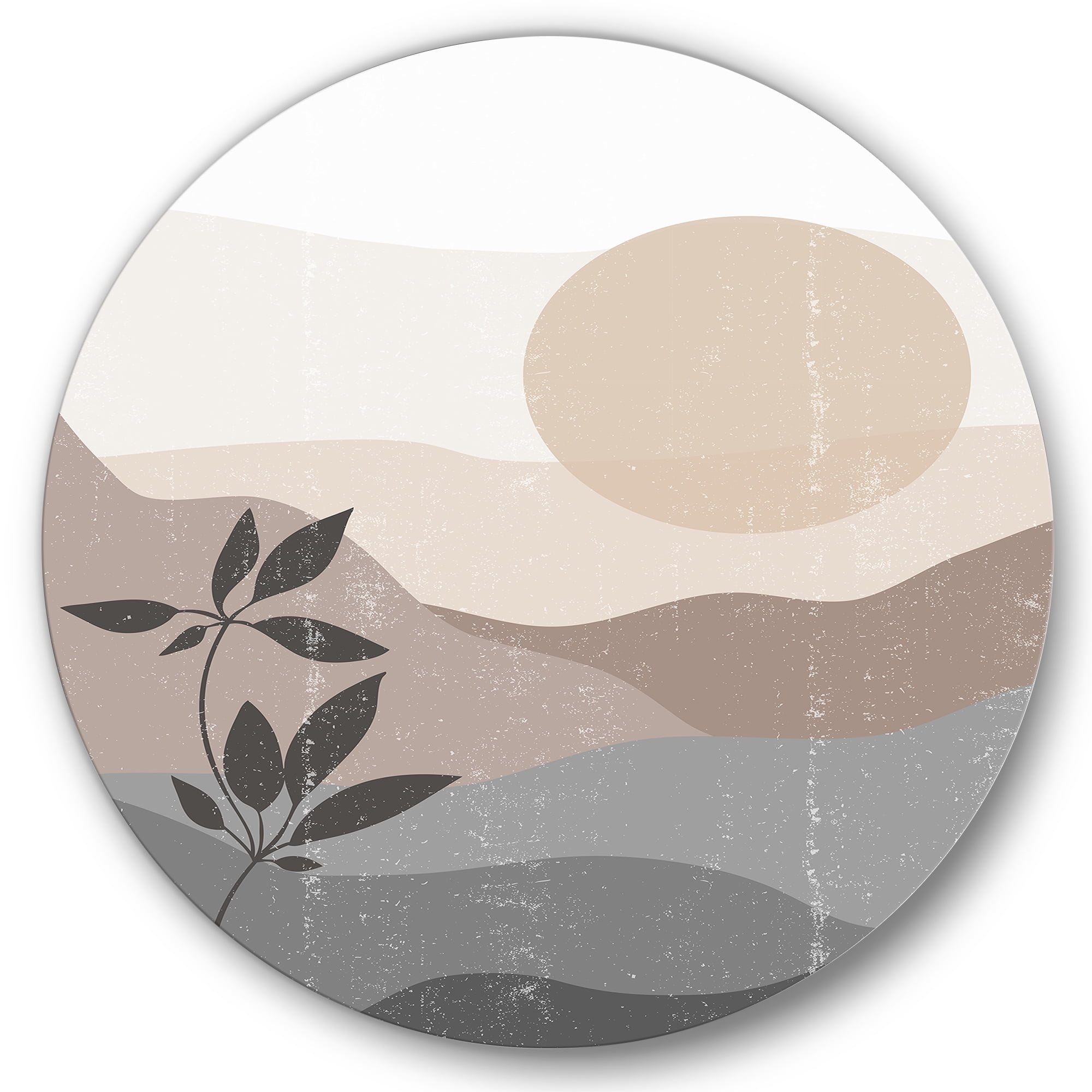 Designart 'Minimalist Sunset Over Mountain Landscape' Modern Circle Metal Wall Art 23x23 - Disc of 23