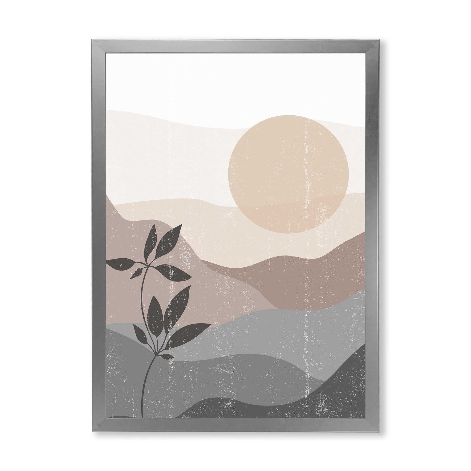 Designart 'Minimalist Sunset Over Mountain Landscape' Modern Framed Art Print