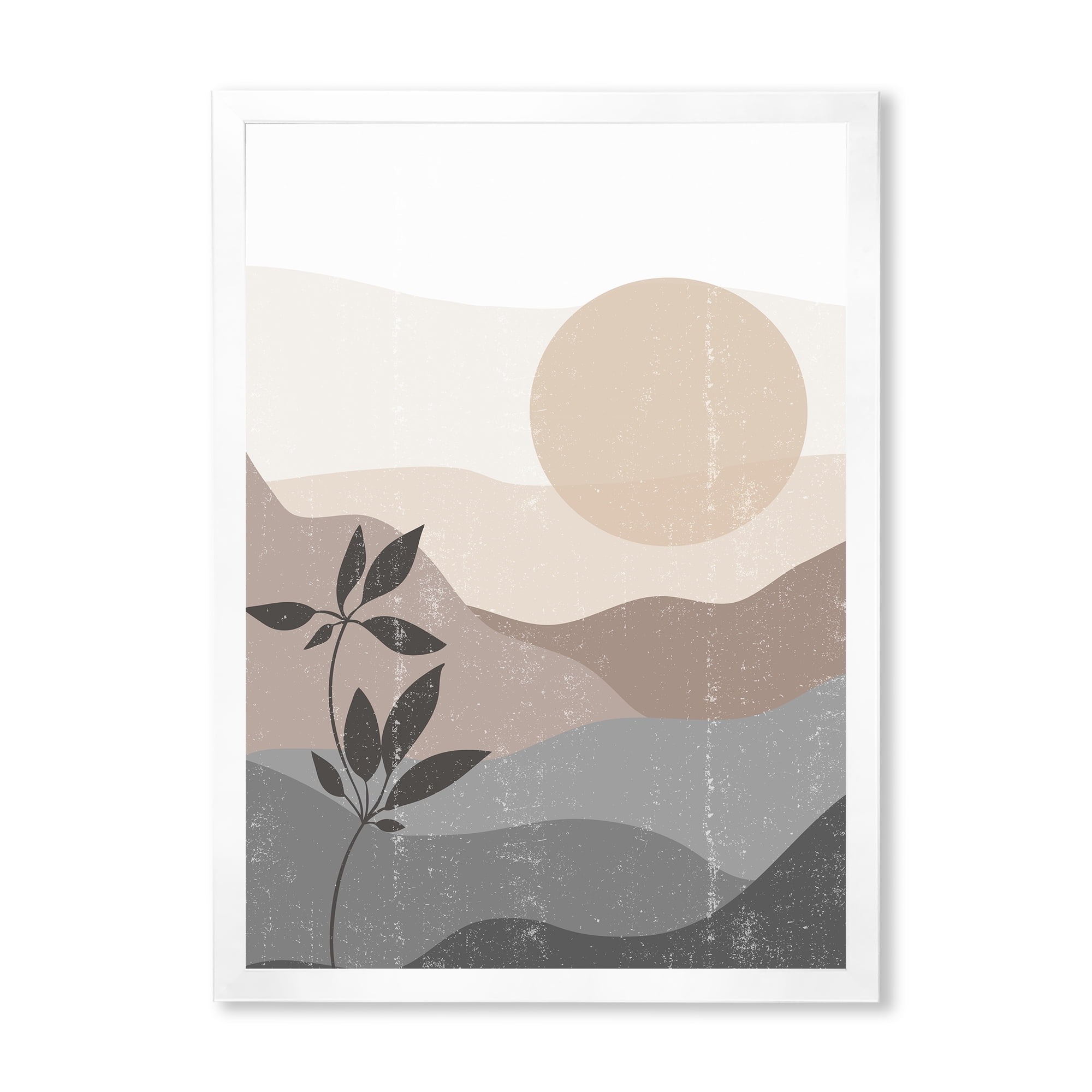 Designart 'Minimalist Sunset Over Mountain Landscape' Modern Framed Art Print