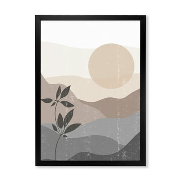 Designart 'Minimalist Sunset Over Mountain Landscape' Modern Framed Art Print