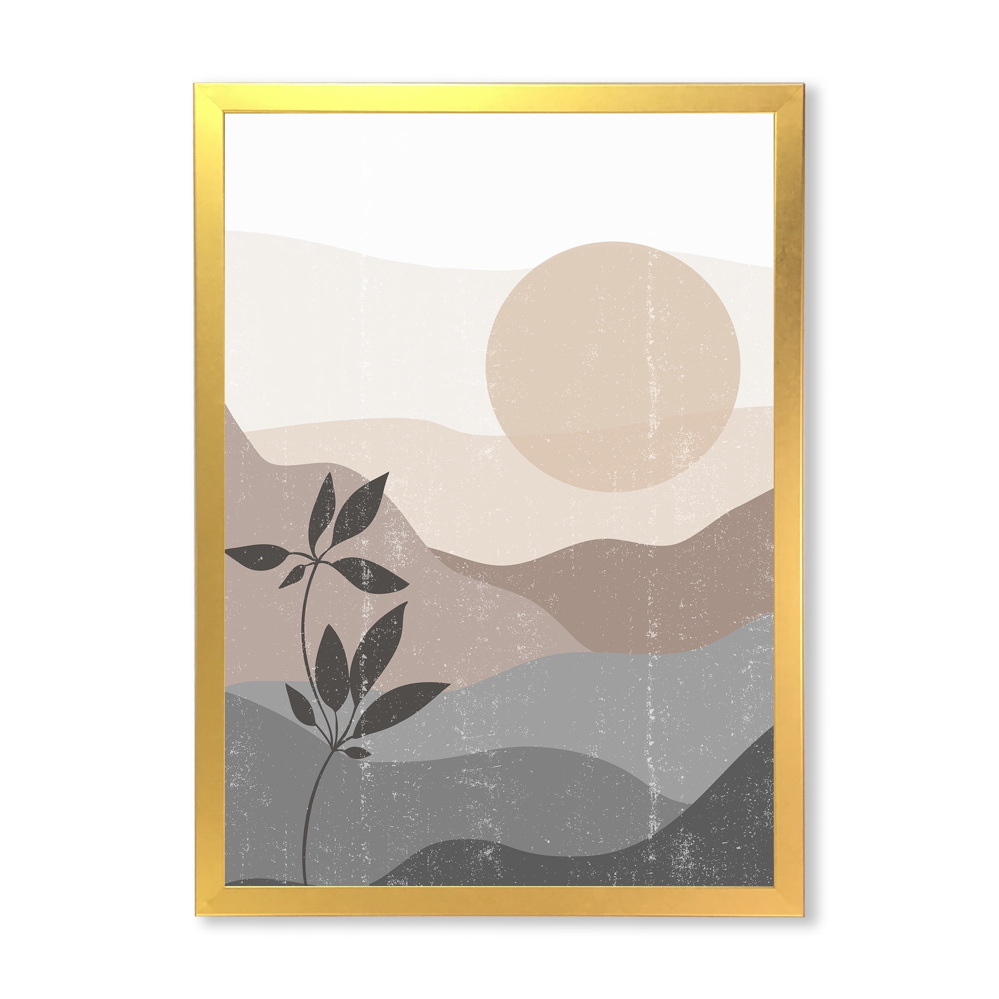 Designart 'Minimalist Sunset Over Mountain Landscape' Modern Framed Art Print