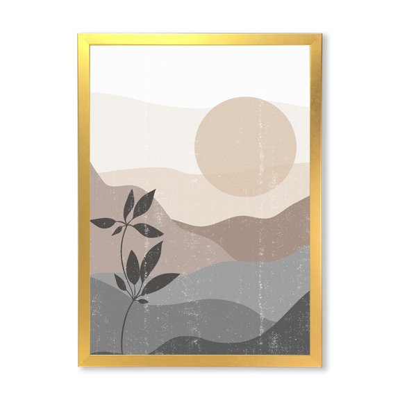 Designart 'Minimalist Sunset Over Mountain Landscape' Modern Framed Art Print