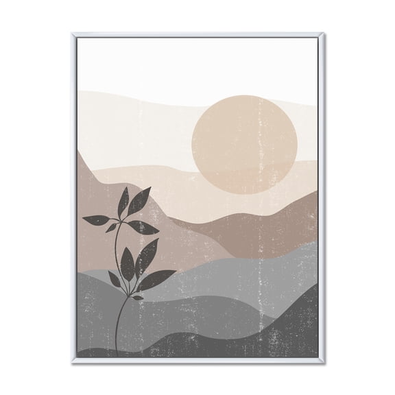 Designart 'Minimalist Sunset Over Mountain Landscape' Modern Framed Canvas Wall Art Print