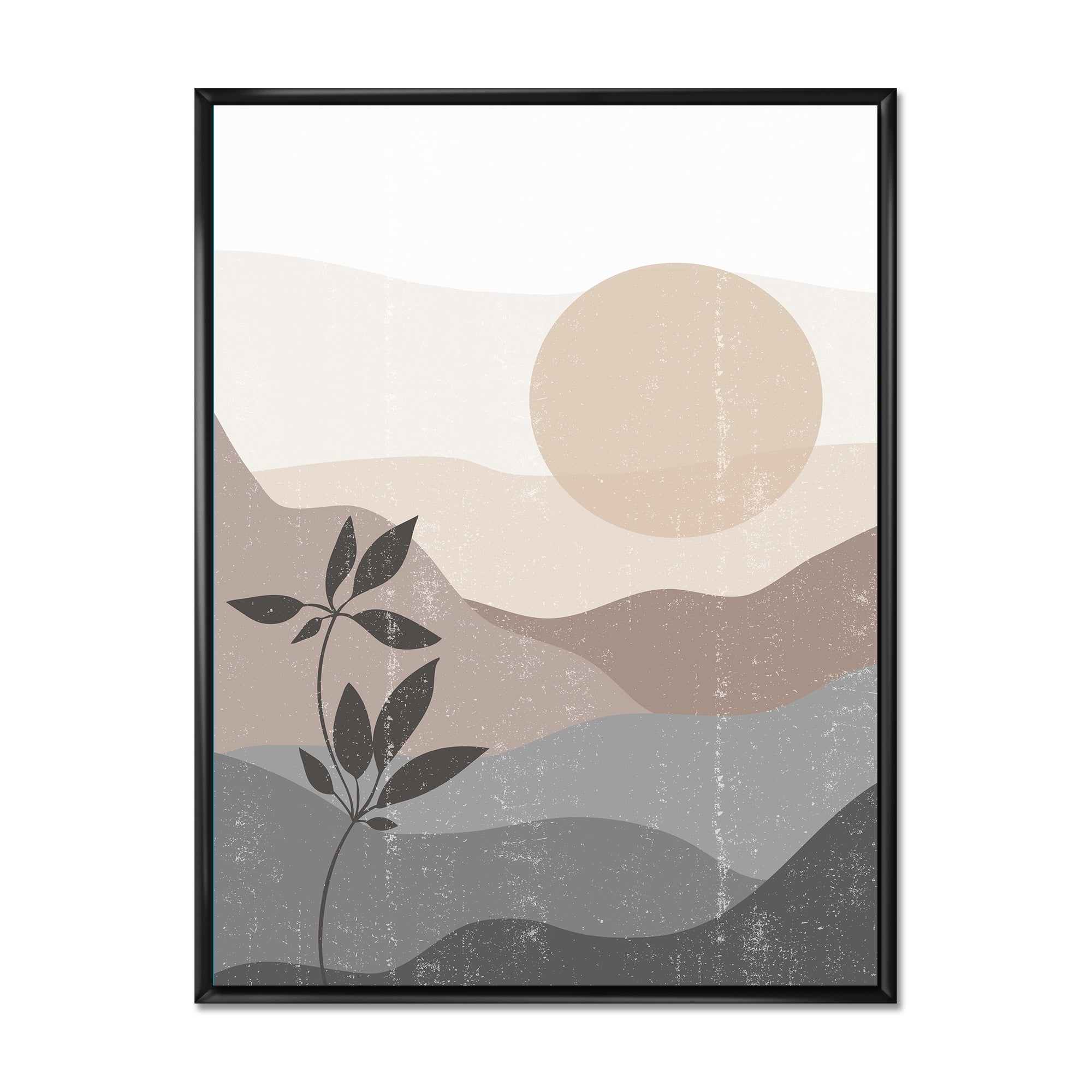Designart 'Minimalist Sunset Over Mountain Landscape' Modern Framed Canvas Wall Art Print