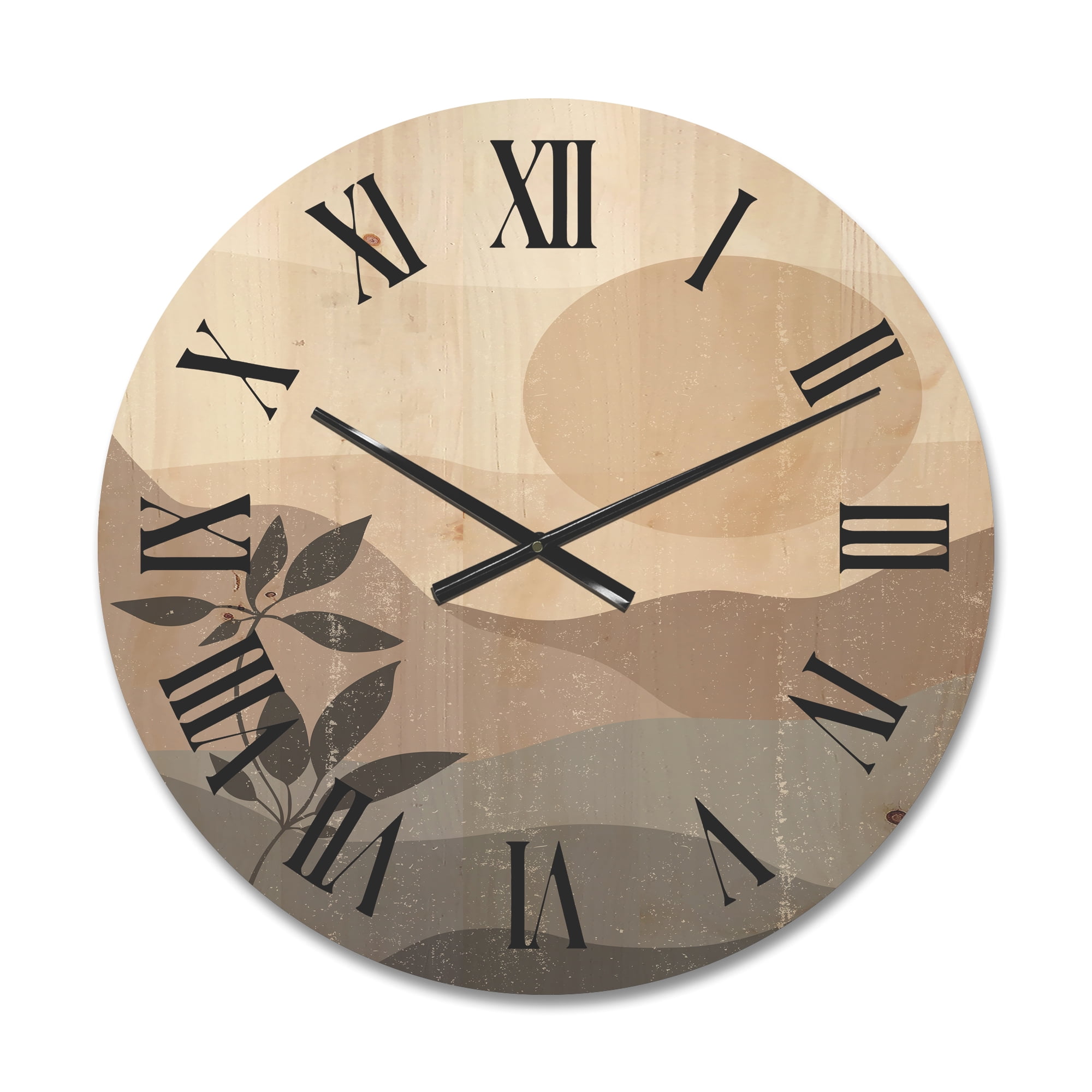 Designart 'Minimalist Sunset Over Mountain Landscape' Modern Wood Wall Clock