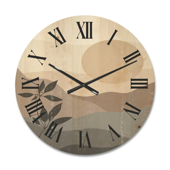 Designart 'Minimalist Sunset Over Mountain Landscape' Modern Wood Wall Clock