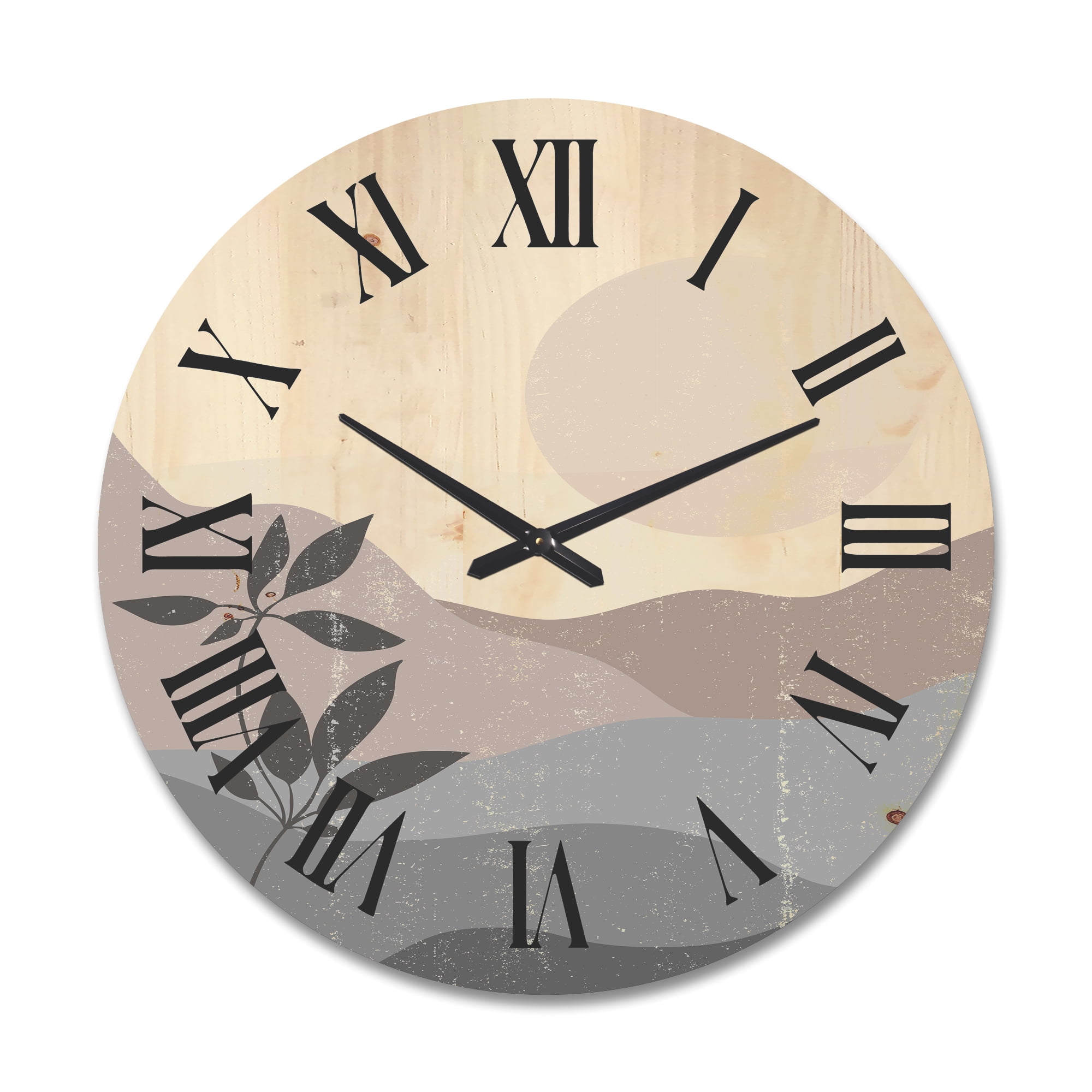 Designart 'Minimalist Sunset Over Mountain Landscape' Modern Wood Wall Clock