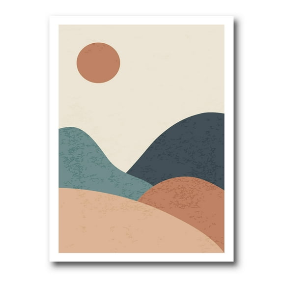 Designart ' Minimalist Vintage Landscape With Lake At Sunset ' Modern Canvas Wall Art Print
