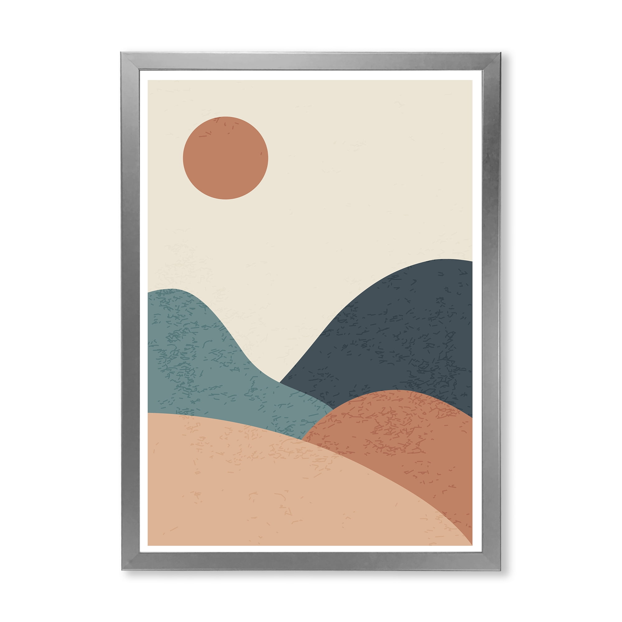 Designart 'Minimalist Vintage Landscape With Lake At Sunset' Modern Framed Art Print