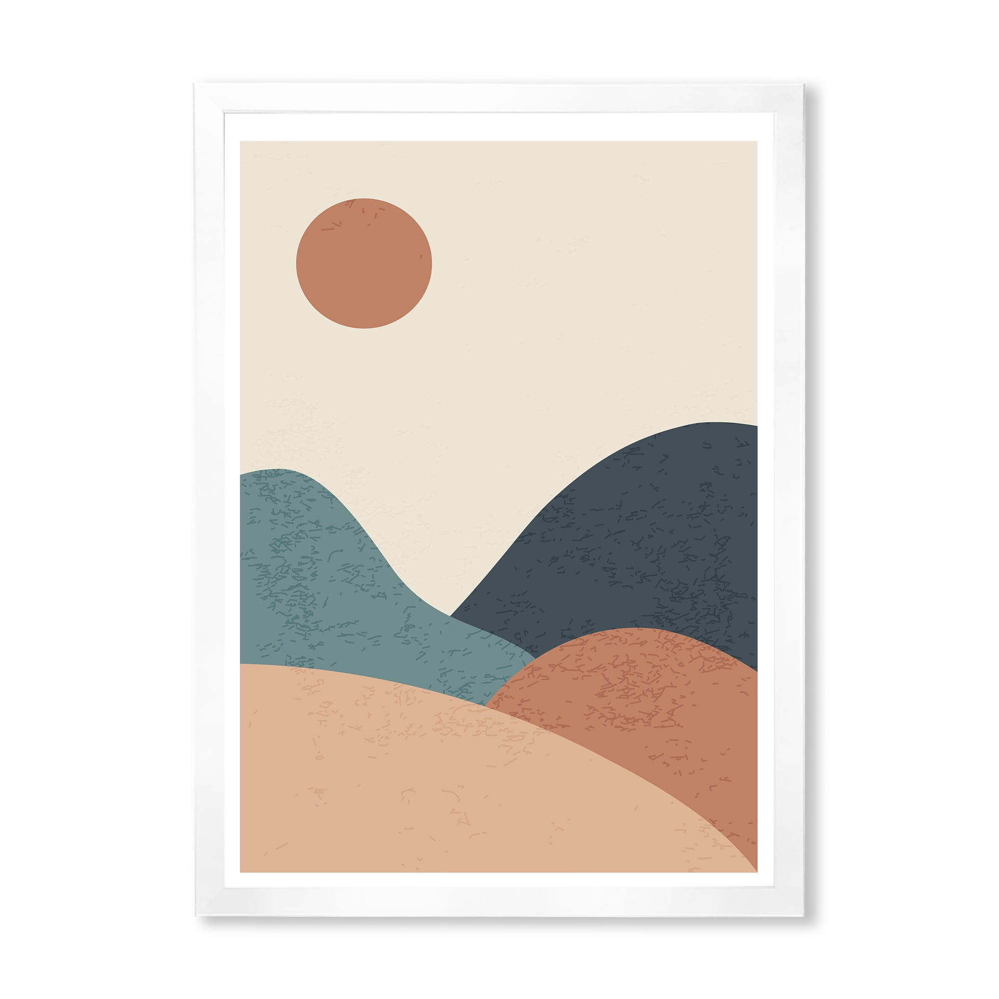 Designart 'Minimalist Vintage Landscape With Lake At Sunset' Modern Framed Art Print