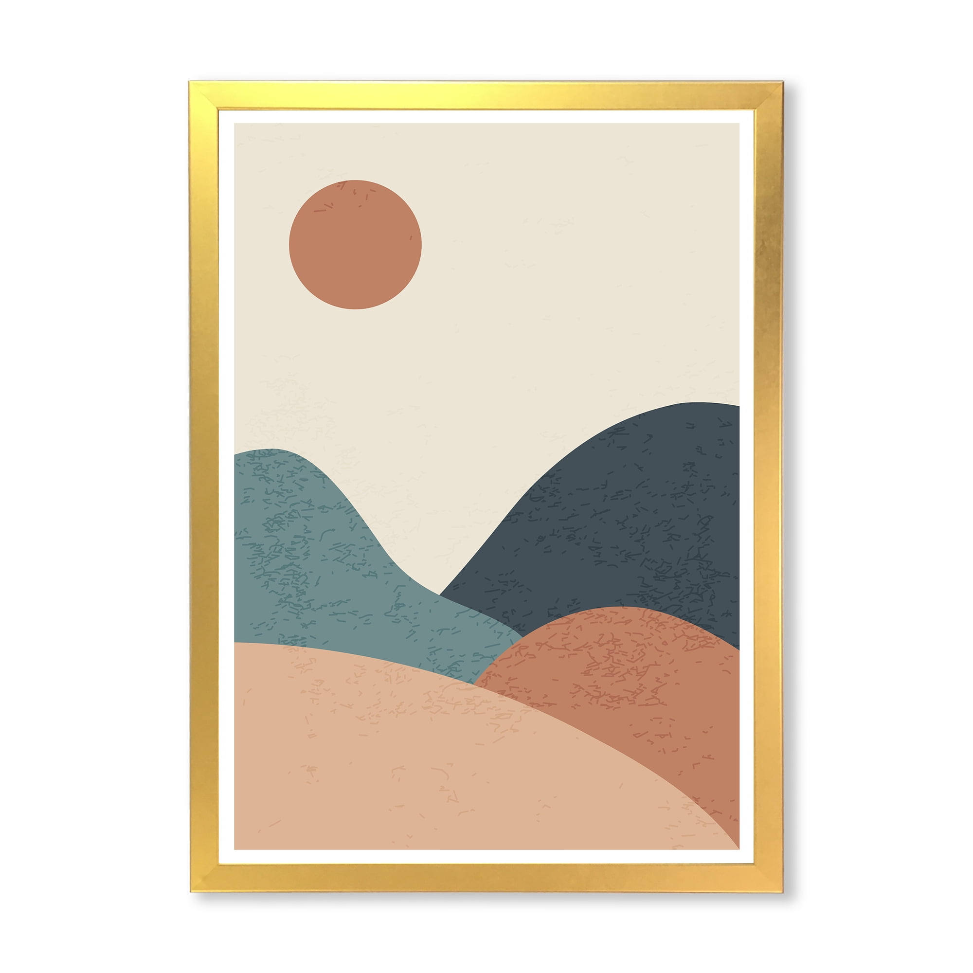 Designart 'Minimalist Vintage Landscape With Lake At Sunset' Modern Framed Art Print