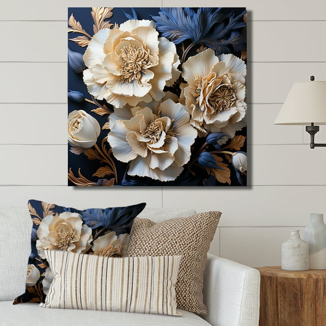 Designart "Minimalist White And Blue Carnations I" Carnations Wall Art Living Room