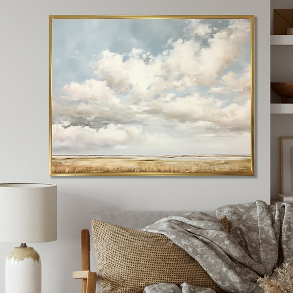 Designart "Minimalist White Clouds Vista" Clouds Floater Framed Canvas Art Print