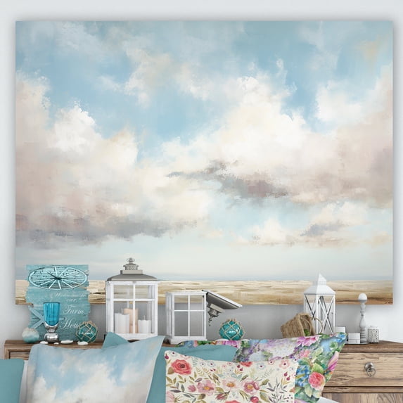 Designart "Minimalist White Clouds Vista II" Clouds Wall Art Living Room