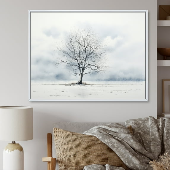 Designart "Minimalist Winter Tree" Tree Floater Framed Canvas Wall Art