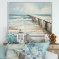 thumbnail image 1 of Designart "Minimalistic Beige Pier On The Horizon III" Coastal Pier Floater Framed Canvas Wall Art, 1 of 5