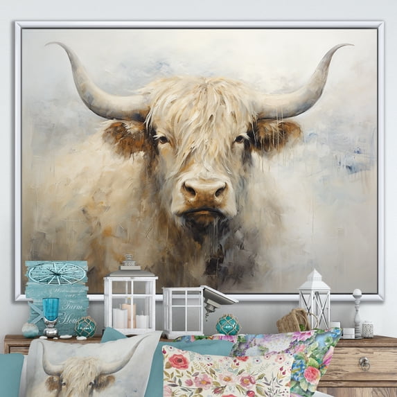 Designart "Minimalistic Beige Yak Art III" Yaks Floater Framed Canvas Prints