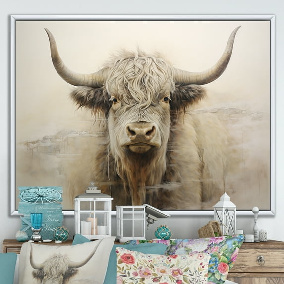 Designart "Minimalistic Beige Yak Art" Yaks Floater Framed Wall Art Prints