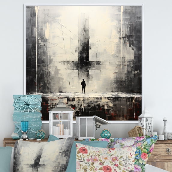 Designart "Minimalistic Black And White Yoga Asana I" Yoga Floater Framed Wall Art Prints
