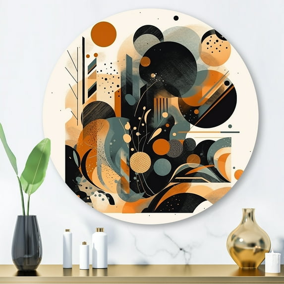 Designart "Minimalistic Black and Gold Harmony" Minimalism Metal Round Wall Decor