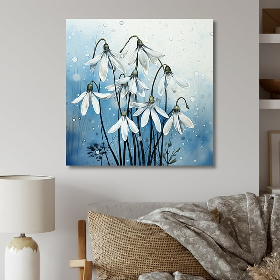 Designart "Minimalistic Bloom Of Blue And White Snowdrops I" Snowdrops Wall Art Prints