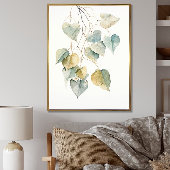 Designart "Minimalistic Charm Of Green Leaves II" Leaves Floater Framed Wall Decor