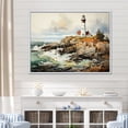 thumbnail image 1 of Designart "Minimalistic Coastal Lighthouse Scenery I" Beach Light House Floater Framed Canvas Prints, 1 of 5