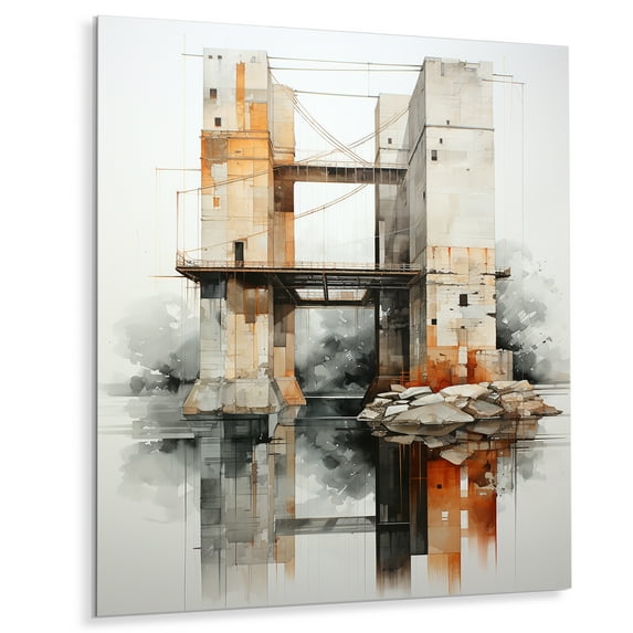 Designart "Minimalistic Connection Grey Bridge III" Bridges Metal Wall Art