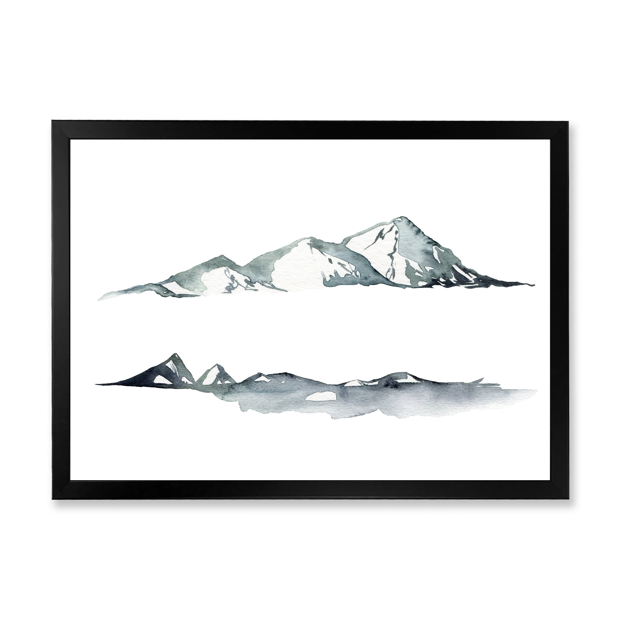 Designart 'Minimalistic Dark Blue Mountains Landscape' Modern Framed Art Print